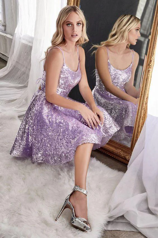 Shiny A Line Sequins Scoop Lavender Short Prom Dresses, Graduation Dresses nv264