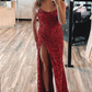 Mermaid Red Sequin Long Prom Dress with Slit nv350