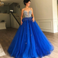 Elegant A-Line Spaghetti Straps Sleeveless Tulle Beaded Evening Dresses Prom Dress nv256