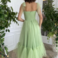 Simple green tea length prom dress, green evening dress nv529