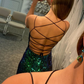 Shiny V Neck Mermaid Backless Green Long Prom Dresses, Mermaid Green Formal Dresses, Backless Green Evening Dresses nv189
