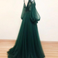 Beautiful Green Tulle Long Sleeves Wedding Party Dresses, Green Prom Dresses Party Dress nv453