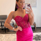 Sweetheart Corset Lace Hot Pink Long Prom Dress with Slit nv255
