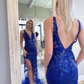 Sexy royal blue applique prom dresses v-back long evening formal gown nv579