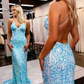 Blue Sequin Backless Long Prom Dress nv232