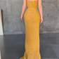 Sexy Yellow Sleeveless Mermaid Prom Dress With Side Slit nv244