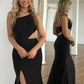 Sexy Black Long Prom Dresses with slit nv1022