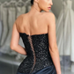Unique Black Special Strapless High-split Lace-up Sequined Prom Dress nv149