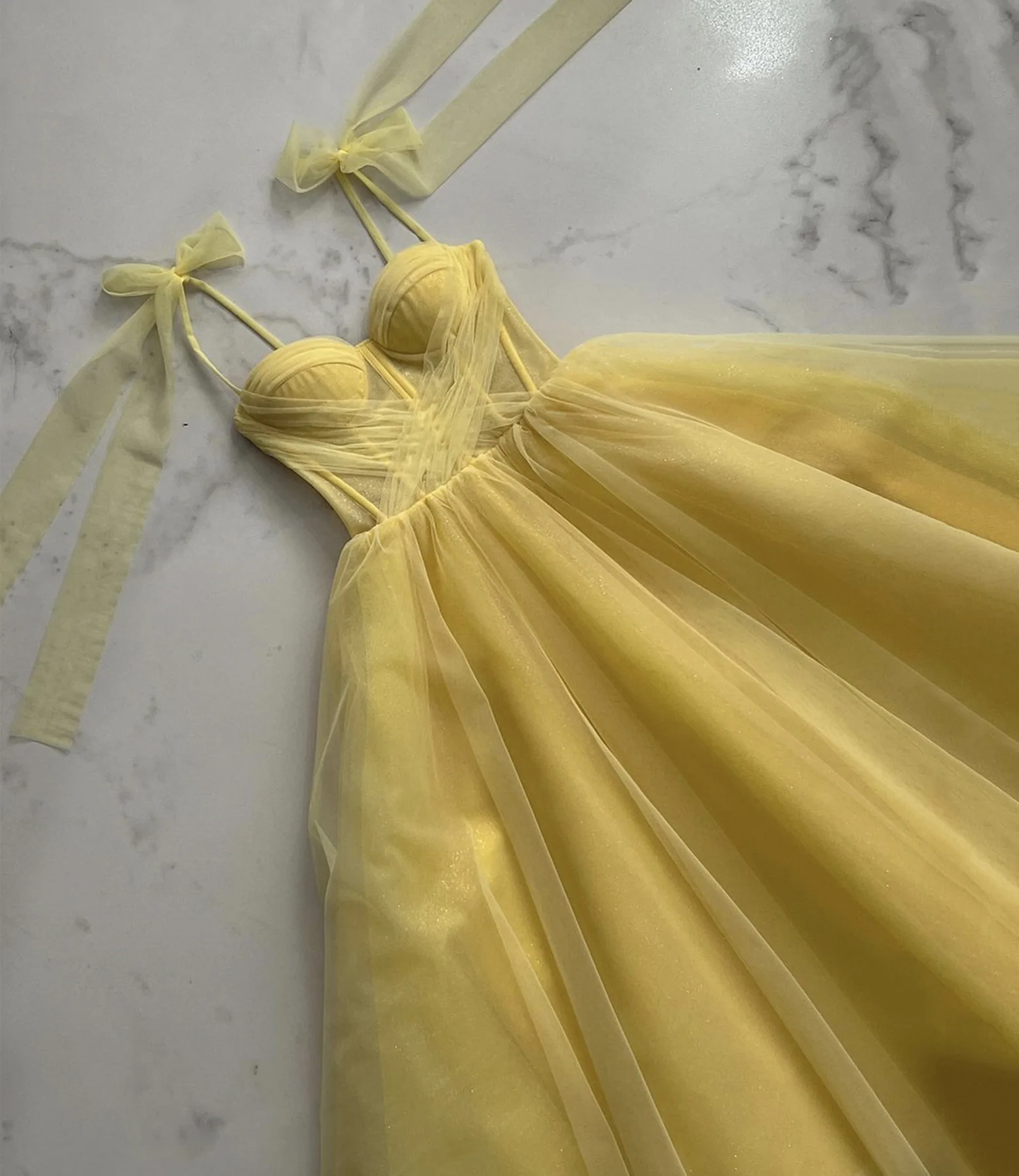 Elegant Sweetheart Neck Yellow Tulle Long Prom Dresses, Yellow Tulle Formal Graduation Evening Dresses nv554