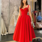 Red Prom Dress Tea-Length Sweetheart With Sequins Straps nv570