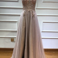 Glamorous v-neck spaghetti-straps tulle prom dress beadings long evening gowns nv155
