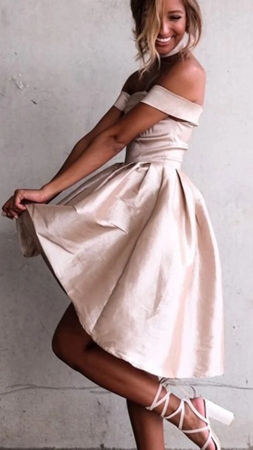 Off Shoulder Homecoming Dresses Mid Back High Low Stain Short prom Dress nv94