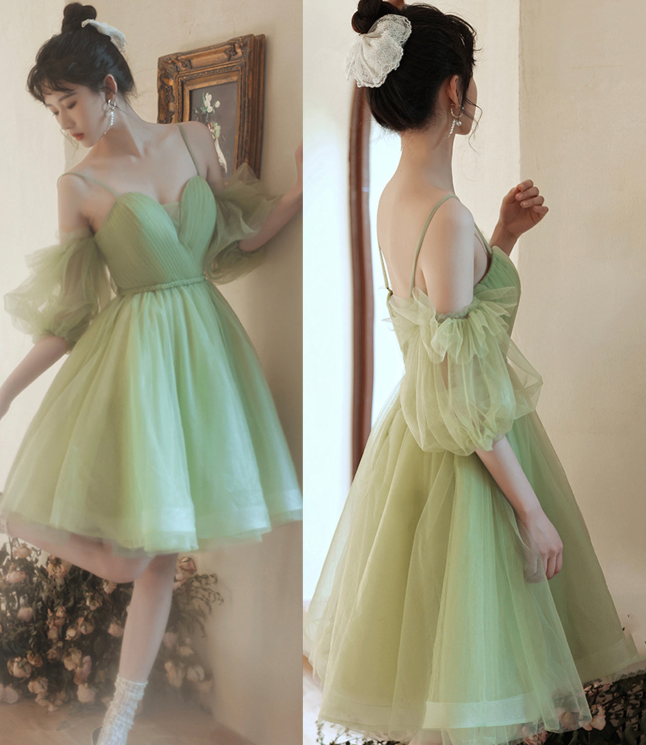 Green Tulle Short Cocktail Dress Homecoming Dress short prom dress nv78