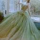 Green tulle long prom dress green evening dress nv77