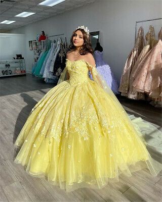 Ball Gown Quinceanera Dresses Prom Gowns 3D Flowers Beaded Sweet 15 Party Wear nv32