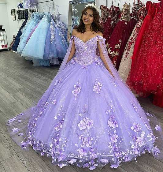 3D Flowers Ball Gown Quinceanera Dresses Corset Back Sweet 15 Prom Party Prom Gowns nv6