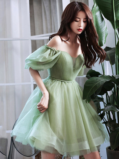 Green Tulle Short Green Tulle Homecoming Dress short prom dress nv79